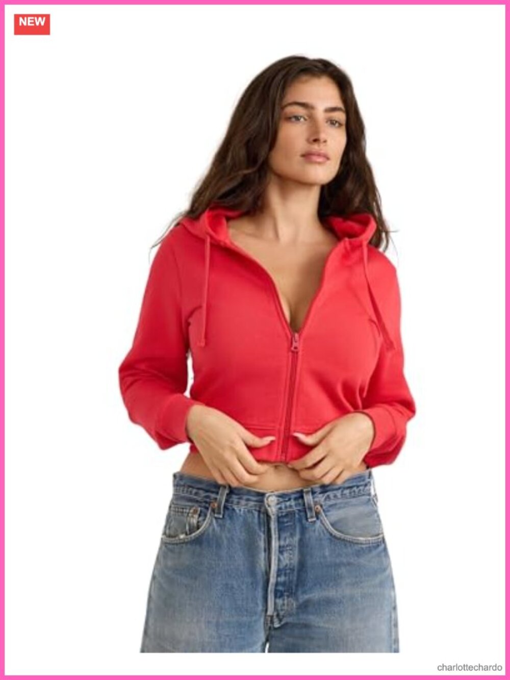 Cropped Zip-up Hoodie Sweatshirt Heavyweight Cotton Slim Fit